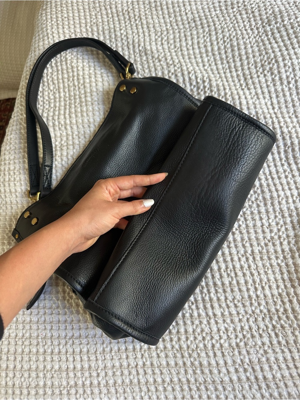Black Genuine Leather Shoulder Bag with Gold Hardware - Picture 3 of 16